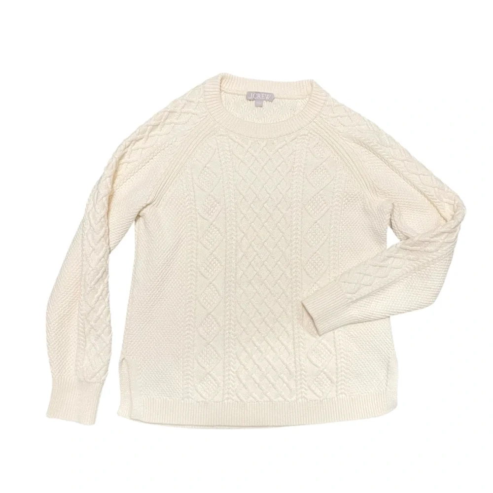J. Crew 100% Cotton Cream Fisherman Crewneck‎ Sweater Size S